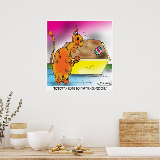 猫がイースターの卵を隠す ポスター (キッチン)