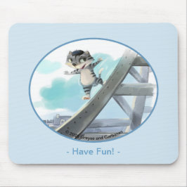 猫がエッフェル塔をスライド - パリ楽しいマウスパッド マウスパッド