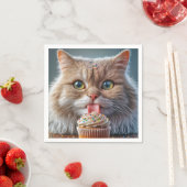 猫がカップケーキを食べる誕生日 スタンダードカクテルナプキン (インサイチュ)