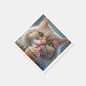 猫がカップケーキを食べる誕生日 スタンダードカクテルナプキン (角)