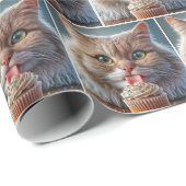 猫がカップケーキを食べる誕生日 ラッピングペーパー (ロールコーナー)