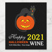 猫がカボチャの上に、ハロウィン ワインラベル (シングルラベル)