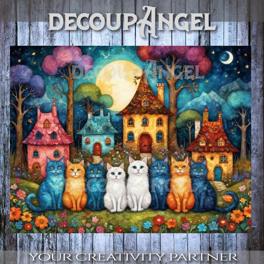 猫がカラフル切り離す村の風景 薄葉紙