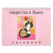 猫がカラフル花をかわいいガーリーBoho 2022アート カレンダー (カバー)