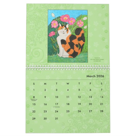 猫がカラフル花をかわいいガーリーBoho 2022アート カレンダー (3月 2026)