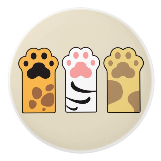 猫がカラフル足を踏む セラミックノブ (正面)