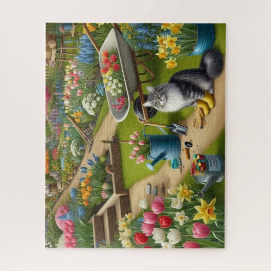 猫がガーデンのブーツを履くフローラ ジグソーパズル (縦)