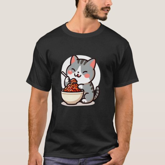 猫がキムチを食べている Tシャツ (正面)