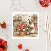 猫がクリスマスの花を飾っている スタンダードカクテルナプキン (インサイチュ)