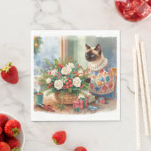 猫がクリスマスの花を飾っている スタンダードランチョンナプキン (インサイチュ)