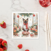 猫がクリスマスの花を飾る スタンダードカクテルナプキン (インサイチュ)
