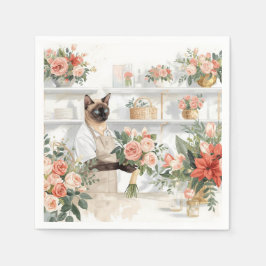 猫がクリスマスの花を飾る スタンダードカクテルナプキン