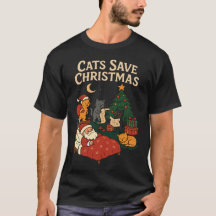 猫がクリスマスを救う 面白いサンタと猫のホリデーTシャツ