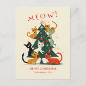 猫がクリスマスツリーにニャーニャー シーズンポストカード (正面)