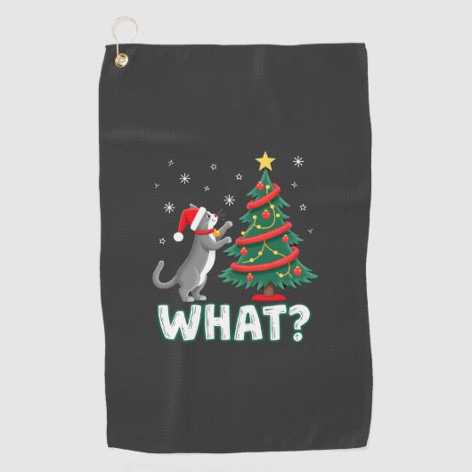 猫がクリスマスツリーを倒す面白い猫 Xma ゴルフタオル (正面)