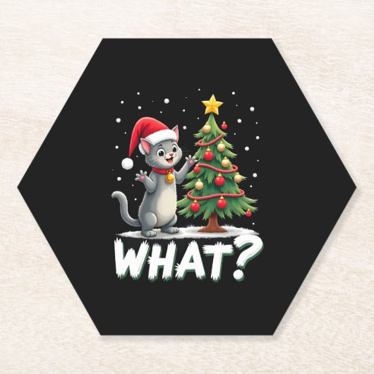 猫がクリスマスツリーを倒す 何が面白いの？ 猫のXma ペーパーコースター (正面)