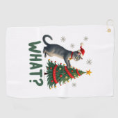 猫がクリスマスツリーを倒す 何が面白いの？ 猫のXmas ゴルフタオル (横)