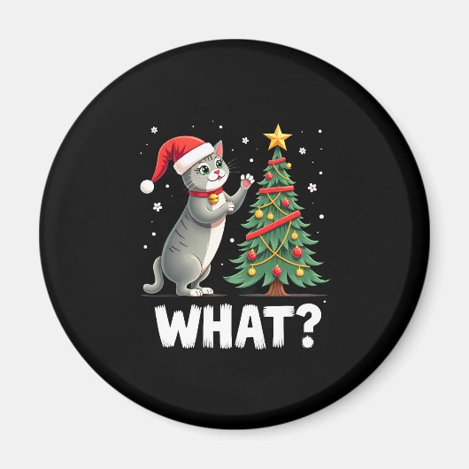 猫がクリスマスツリーを倒す 何が面白いの? 猫のXmas マグネット (正面)