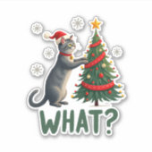 猫がクリスマスツリーを倒す 何このかわいい猫 Xma シール (正面)