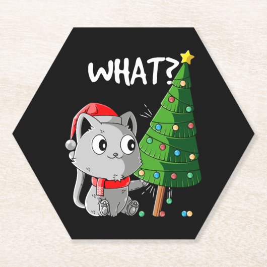 猫がクリスマスツリーを倒す 何てクリ ペーパーコースター (正面)