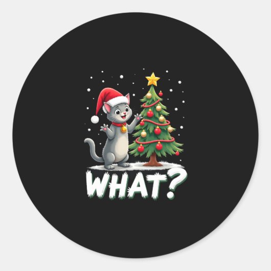 猫がクリスマスツリーを倒す 何て面白い!猫のXmas ラウンドシール (正面)