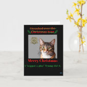 猫がクリスマスツリーを叩く カード (黄色い花)