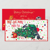 猫がクリスマスツリーを壊す楽しいホリデーカード シーズンカード (正面/裏面)