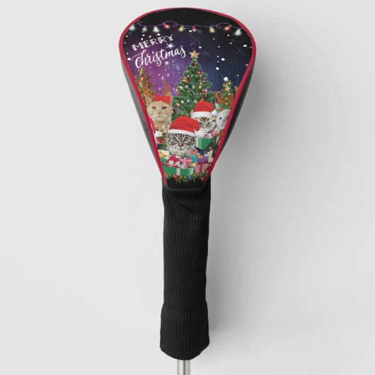 猫がクリスマス気分に ゴルフヘッドカバー (正面)