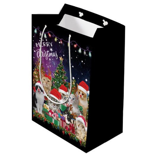 猫がクリスマス気分に ミディアムペーパーバッグ (裏面アングル)