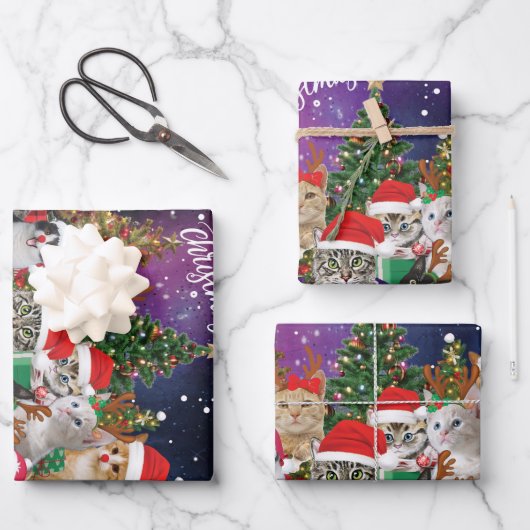 猫がクリスマス気分に ラッピングペーパーシート (正面)