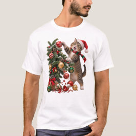猫がクリスマス装飾を倒す Tシャツ