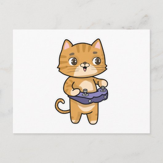 猫がコントローラで遊んでいる ポストカード (正面)