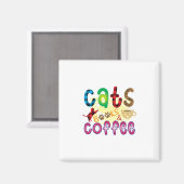 猫がコーヒーを本に マグネット (正面/裏面)