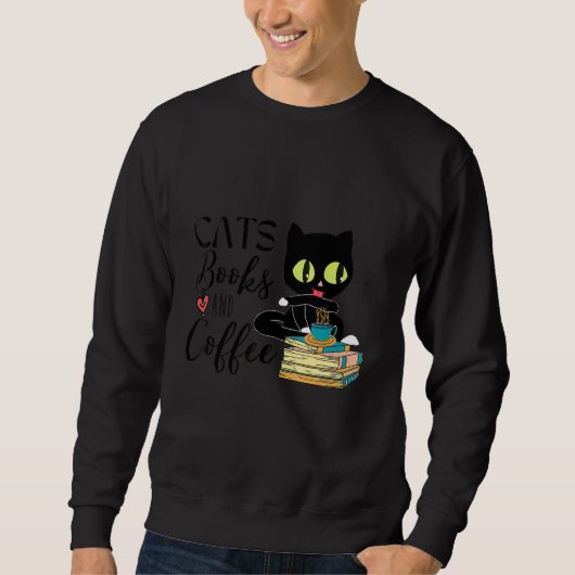 猫がコーヒーを読飲む良い本 スウェットシャツ (正面)