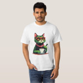 猫がコーヒーを飲むTシャツ Tシャツ (正面フル)