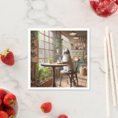 猫がコーヒーを飲んでいるカフェ スタンダードカクテルナプキン (インサイチュ)