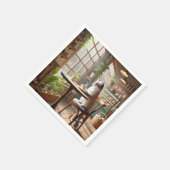 猫がコーヒーを飲んでいるカフェ スタンダードカクテルナプキン (角)