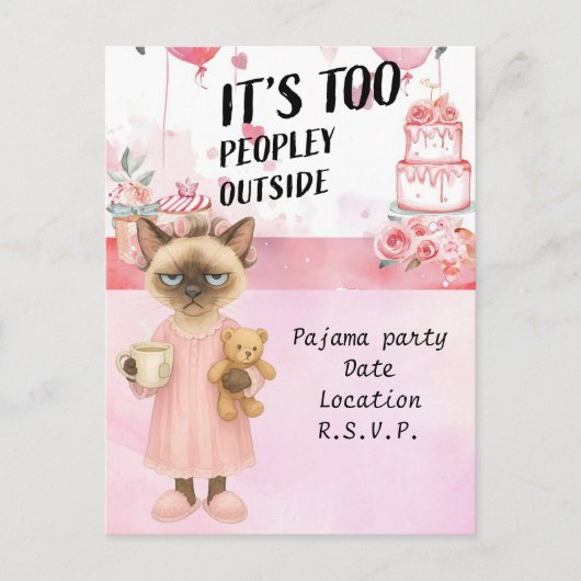 猫がコーヒーパジャマパーティーを飲んでいる ポストカード (正面)