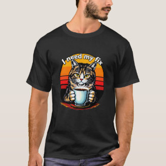 猫がコーヒーマグで飲む、面白いコーヒー好き Tシャツ