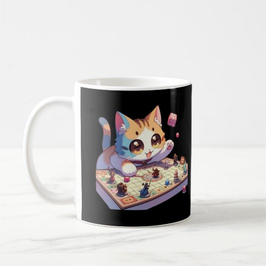 猫がサイコロを投げるテーブルゲーム コーヒーマグカップ (左)