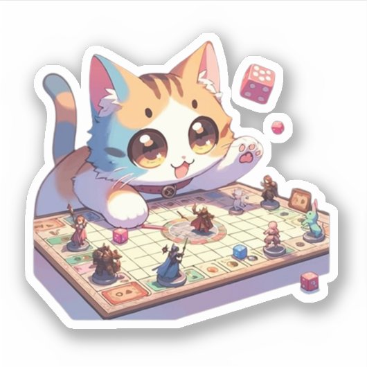 猫がサイコロを投げるテーブルゲーム シール (正面)