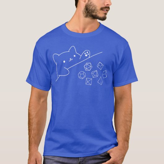 猫がサイコロを振るRPGテーブルゲーム D20テーブルゲーム ねこ好き Tシャツ (正面)