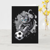猫がサッカーをする カード (黄色い花)