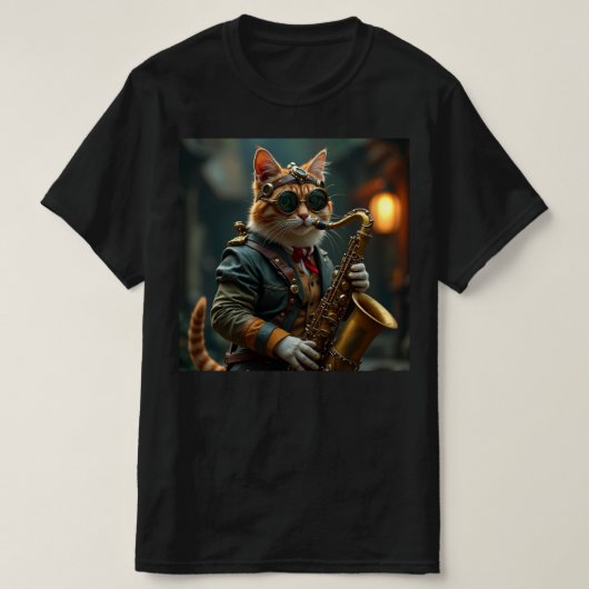 猫がサックスを演奏中。 Tシャツ (デザイン正面)