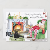猫がサンタのクリスマスおもしろいの挨拶を小妖精や小人 カード (正面)