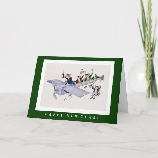 猫がシャンパンにハッピーニューイヤーカード シーズンカード (正面)