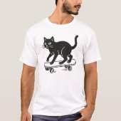 猫がスケートボードに乗っている Tシャツ (正面)