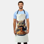 猫がスパゲッティを食べている エプロン (着用した状態)