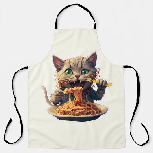 猫がスパゲッティを食べている エプロン (正面)