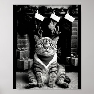 猫がセルフィーを撮る面白いクリスマスパジャマ H ポスター